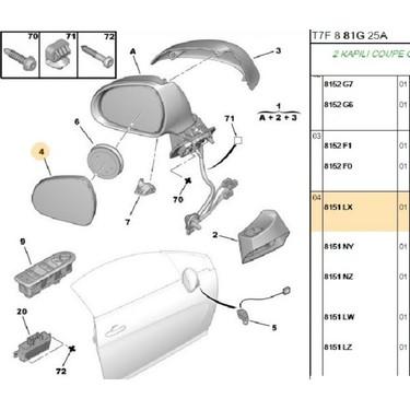 DIŞ DİKİZ AYNA CAMI SOL PEUGEOT P207 (07>15) P308 (07>14) (ELEKTRİKLİ) - PSA - OEM 8151.LX