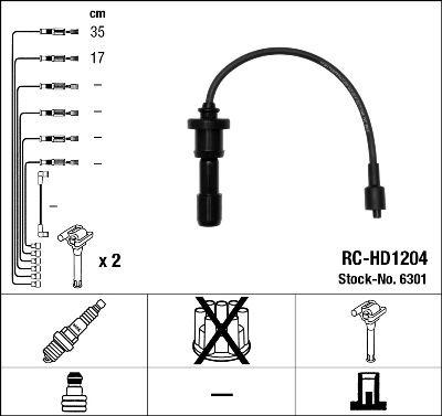 BUJİ KABLOSU HYUNDAI SONATA 2.0L 4G63 16V DOHC 99-> (2 Lİ BOBİN KABLOSU) (RC-HD1204) - NGK - OEM 2750138B00