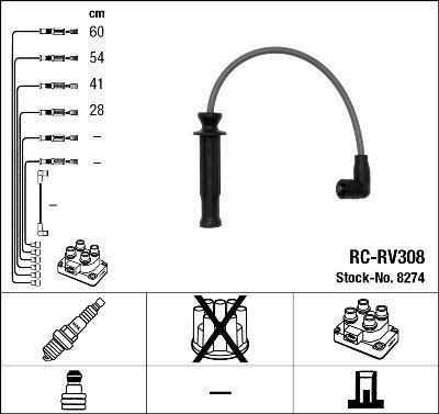 BUJİ KABLOSU ROVER 820 I/SI (DİSTRİBÜTÖRLÜ) 92-99 RC-RV308 - NGK - OEM GHT285