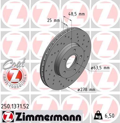 ON FREN AYNASI DISK FOCUS III 11> FOCUS II 04>11 CMAX 03>07 VOLVO C30 06>12 C70 II 06>13 S40 II 04>12 V50 05>12 (278x25x5DLxHVLI) - ZIMMERMANN - OEM AV611125DB