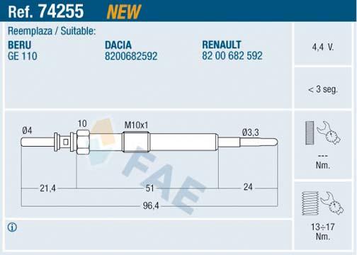 KIZDIRMA BUJİSİ RENAULT MEGANE III 09> FLUENCE 09> CLIO IV 12> DACIA DUSTER 10> MERCEDES OM607 W176 W246 C117 X156 W415. NISSAN JUKE 10> QASHQAI 06>13 1.5dCi K9K - FAE - OEM A4151590001