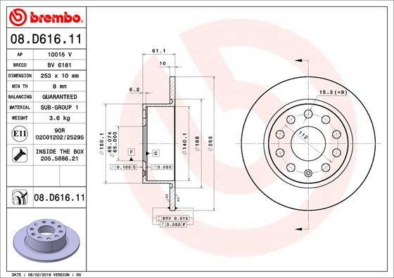 FREN DİSKİ ARKA SKODA OCTAVIA III 12>20 (253x10x61.4) - BREMBO - OEM 5Q0615601C