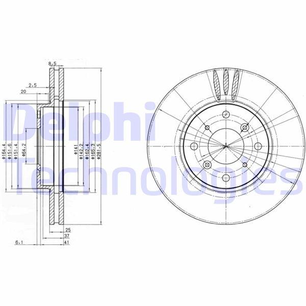 ÖN FREN DİSKİ (HAVA KANALLI) HONDA ACCORD 1.8L F18B2 CG8 EURO 99-02 (282 çap x 4 bijon) - Takım disk fiyatıdır - DELPHI - OEM 45251S1AG00