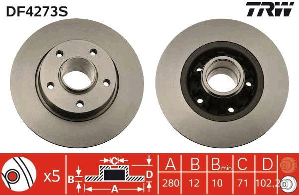 ARKA FREN AYNASI RENAULT TRAFIC II 01>06 OPEL VİVARO 01>06 (280x12x5DELİK) - TRW - OEM 7711130076