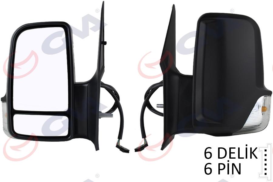 DIŞ DİKİZ AYNASI SOL CRAFTER 06>SPRINTER 06> ELEKTRİKLİ+ISITMALI+SİNYALLİ+ÇİFT CAM+KONVEKS 6 FİŞ VM-379EHL - GVA - OEM A0018101219