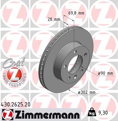 ÖN FREN AYNASI RENAULT MASTER III 10> MASTER IV 20> OPEL MOVANO B 10> 2.3dCi (302x28x5) 5 DELİK HAVALI - ZIMMERMANN - OEM 8200688880