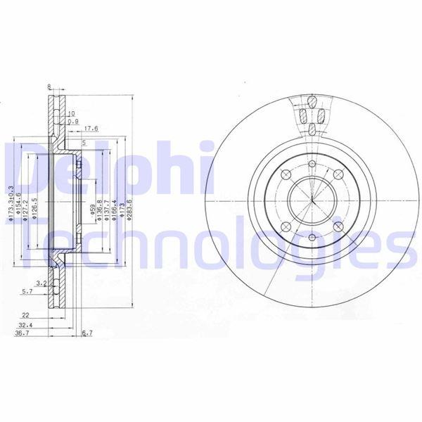 ÖN FREN AYNASI FIAT DOBLO 05>IDEA 04>LINEA 09> FIORINO 09> BRAVO 01>STILO 01> (284x22x 4 DELİK) (HAVALI) - DELPHI - OEM 46455892