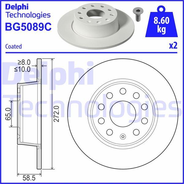 FREN DİSKİ (ÇİFTLİ PAKET) - BOYALI. DELİKSİZ ARKA AUDI Q2. // SEAT ATECA. // SKODA KAROQ.OCTAVİA. // VW T-ROC 04/2016> - DELPHI - OEM 5Q0615601