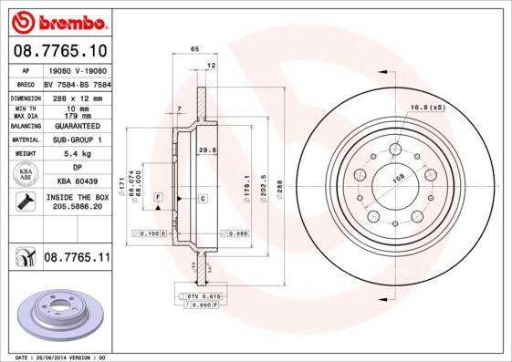 ARKA FREN AYNASI VOLVO S60 (01-10) S70 (01-05) S80 (98-06) XC70 (00-07) (288x12x5DL) (DELYKLY) 986478495-DF4066 - BREMBO - OEM 9434167