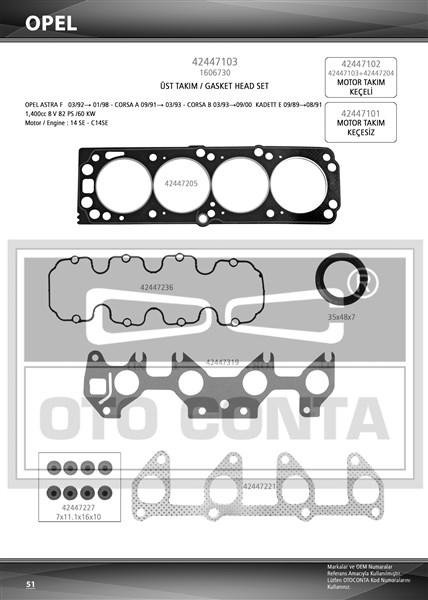 MOTOR UST TAKIM CONTASI KECELI SUBAP LASTIKLI OPEL ASTRA F CORSA A B KADETT E 1.4 8V 14SE C14 SE - OTOCONTA - OEM 1606730