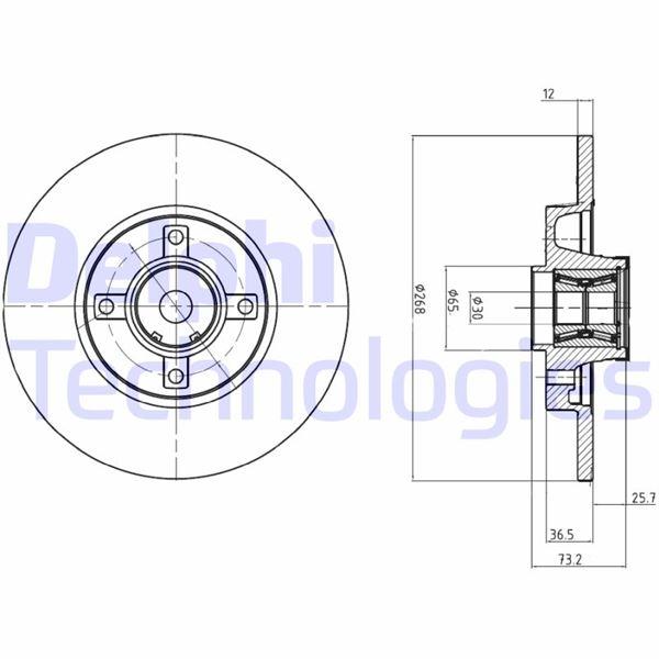 FREN DISKI ARKA DELIKSIZ ( BOYALI RULMANLI ) PARTNER BERLINGO C4 DS4 DS5 P3008 P308 P5008 06=> - DELPHI - OEM 4249.45