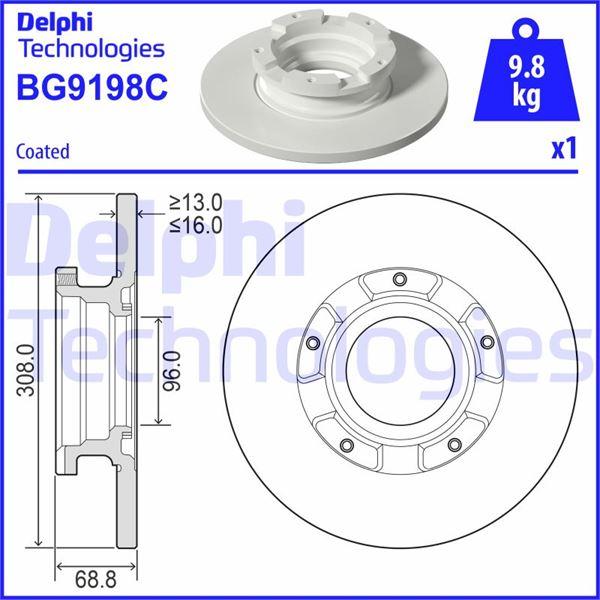 ARKA FREN DISK AYNASI TRANSIT CUSTOM V362 12> ( ABS`LI) O.CEKER CAP (308×16) - DELPHI - OEM BK212A097EA