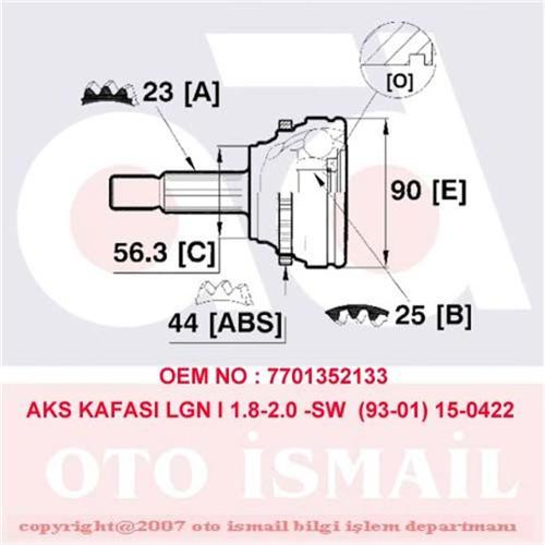 AKS KAFASI DIŞ LGN I 1.8-2.0-2.2D-2.2DT (93-01)-MGN SCENIC 1.9DTI(97-99)-SCENIC I 1.9DTI(99-03) - ANKA - OEM 7701352133