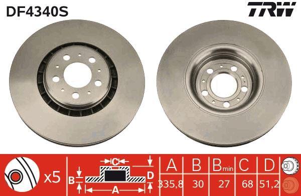 FREN DİSKİ ÖN VOLVO XC90 02> (ÖLÇÜLER: 336x30x27) - TRW - OEM 30657301