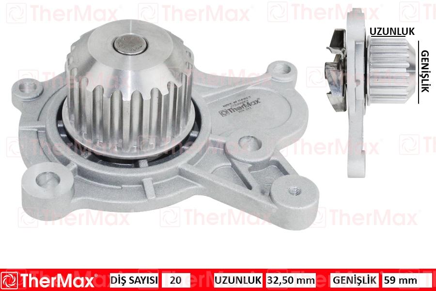 DEVİRDAİM SU POMPASI HYUNDAI ACCENT GETZ 1.5L D3EA CRDİ 02-05 / SANTAFE 2.2L CRDİ 06-09 / SONATA 2.0L D4EA CRDİ DİZEL 06-11 - THERMAX - OEM 2510027000
