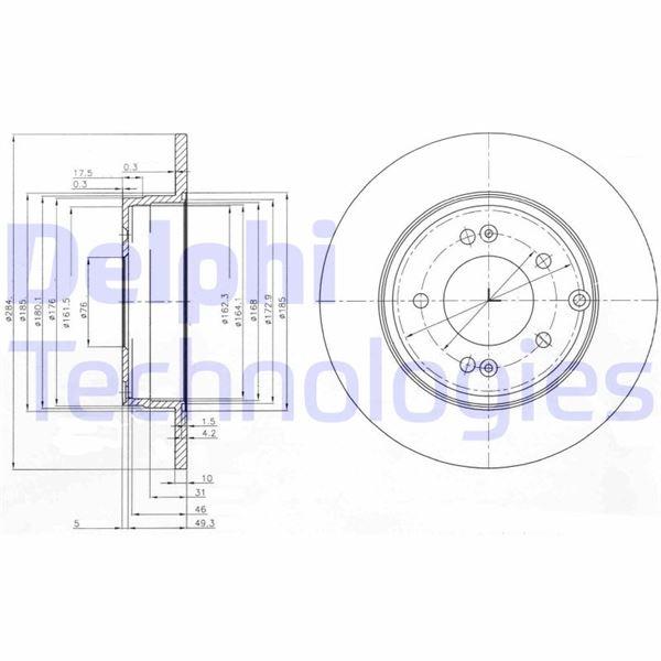 ARKA FREN DİSKİ (DOLU TİP) HYUNDAI SONATA 2.0L D4EA CRDİ DİZEL 05-10 / 2.0L VVTİ GLS 05-10 (284 çap x 5 bijon) - Takım disk fiyatıdır - DELPHI - OEM 584113K100