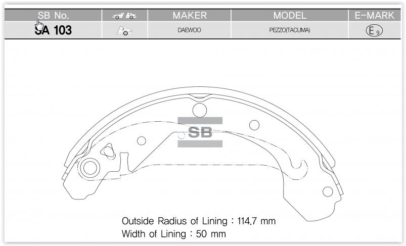 PABUÇ BALATA ARKA KAMPANA CHEVROLET REZZO 00=> (GS8748) - SANGSIN - OEM 96349066