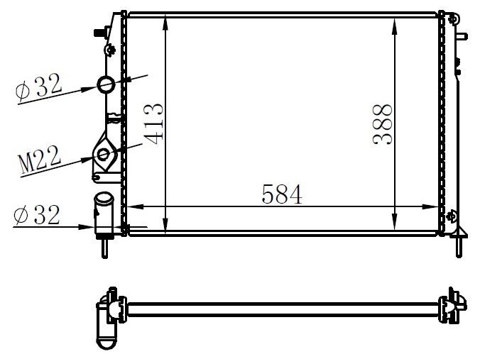 RADYATOR MEGANE I SCENIC 1.4 1.6 1.8 2.0 16V (AC+MEK) LOGAN 1.5 DCI (586x415x23) - ORIS - OEM 7700425842