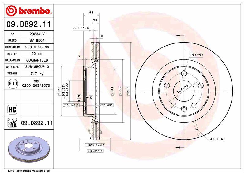 ÖN FREN DISK VOLVO XC40 (536) 2017/10=> - BREMBO - OEM 31471414