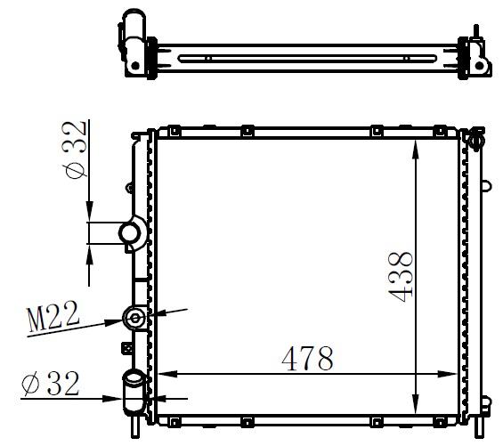RADYATOR KANGOO 97> 1.9D (KLIMASIZ+MEK) (478x438x32) - ORIS - OEM 7700312858