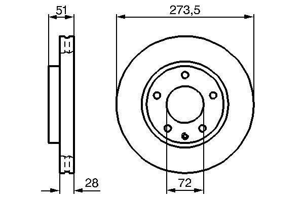 ÖN FREN DİSKİ (HAVA KANALLI) MAZDA XEDOS 9 2.5L KL TA12 94-00 (273.5 ÇAP X 5 BİJON) - Adet disk fiyatıdır - BOSCH - OEM T0023325X