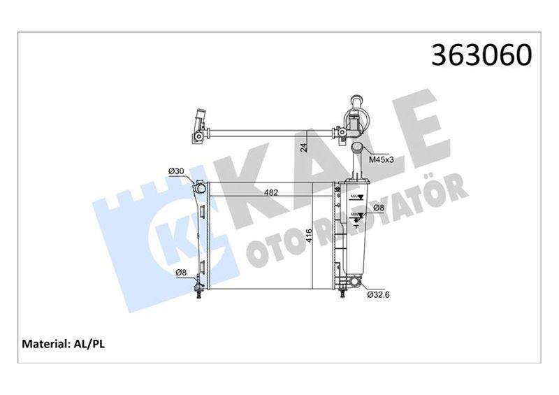 SU RADYATORU MEKANIK (482X416X24) 500 PANTA 1.2 08<12 AC (MT) - KALE - OEM 1559504