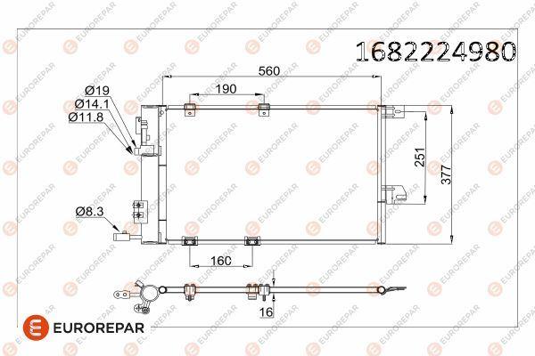 KLİMA KONDENSERİ (KURUTUCU İLE) ASTRA G-ZAFIRA 1.2 16V-1.4 16V-1.6 16V-1.8 16V-2.0 1 6V (540x380x16 - EUROREPAR - OEM 1850055