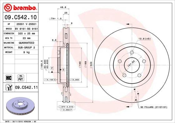 ON FREN AYNASI CONNECT 12 > FOCUS III 11>15 KUGA 12>14 VOLVO V40 T2-T3-T4-T5 C30 06>12 C70 II 07>12 S40 II 05>12 V50 04> - BREMBO - OEM CV611125FA