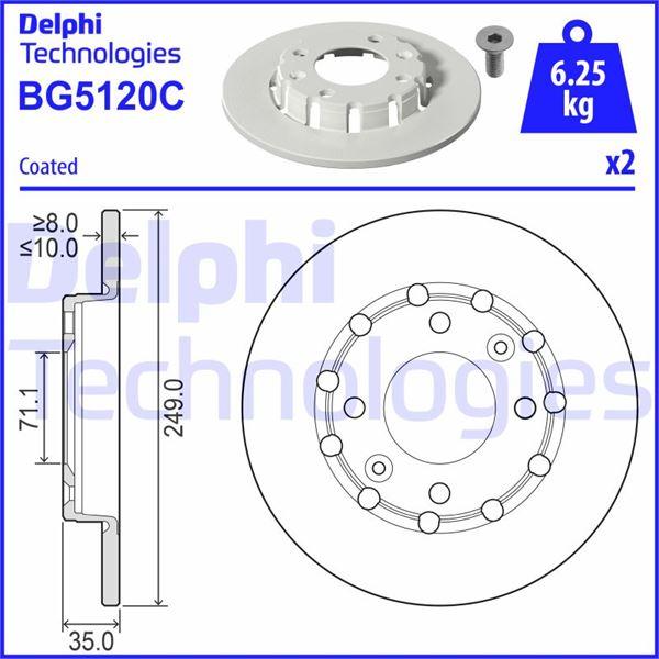 FREN DISKI ARKA DELIKSIZ CORSA F 19> MOKKA 20> 208 19> 2008 19> C4 20> DS3 18> (249x35x4DL) - DELPHI - OEM 1643574180