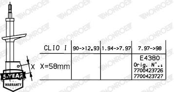 ÖN AMORTİSÖR SAĞ-SOL RENAULT CLIO 91>98 1.2 1.4 1.8 1.9D ( GAZLI ) - MONROE - OEM 7700423727