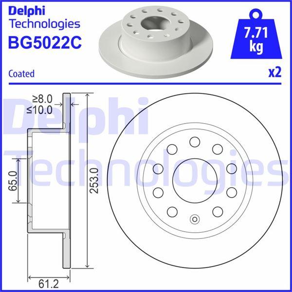 FREN DİSKİ ARKA SKODA OCTAVIA III 12>20 (253x10x61.4) - DELPHI - OEM 5Q0615601C