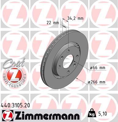 ÖN FREN AYNASI CORSA F-301-307-206-207-PARTNER-BERLINGO-C-ELYSEE-C2-C3 02=>C5-C4 (266x22x4DLxHAVALI) CROSSLAND X-DS3-2008-1007-208 (4249.G1-4246.W1-4246.W7-4246.W7) - ZIMMERMANN - OEM 3556159