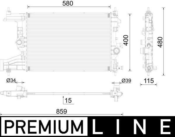 RADYATÖR PREMIUM LINE (MEKANİK) ASTRA J-ZAFIRA TOURER C-CRUZE 1.4-1.6 (AL/PL/BRZ) (580x398x16) - MAHLE - OEM 39074662