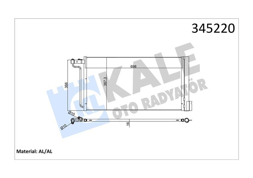 KLIMA RADYATORU (KONDANSER) FOCUS III 1.6TI 16V 11>C MAX GRAND C MAX 1.6TI 16V 1>BENZINLI (UZUNLUK: 698MM, GENİŞLİK: 387MM) - KALE - OEM 2010808
