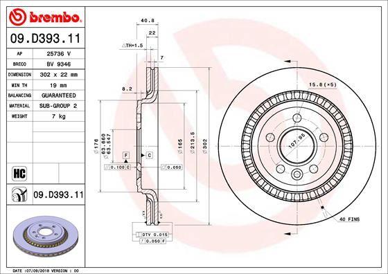 ARKA FREN AYNASI VOLVO S60 10=>13=> S80 II 08=>13=> V60 10=> V70 08=> XC70 07=>13=> (302x5DL ) - BREMBO - OEM 31341483