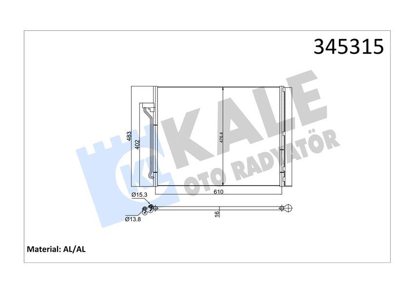 KLİMA KONDENSERİ BMW 5 (F10-F11-F18) 5.23i-5.28i-5.30i 10=> (AL/AL) - KALE - OEM 64539219843