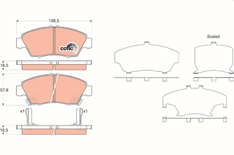 ÖN FREN BALATA (BÜYÜK TİP) HONDA CIVIC 1,6L B16A2 VTEC 16v 160hp EK 96-98 / 1,4L D14 (3 kapı - H/B) ES 01-05 - TRW - OEM 45022SR3V01