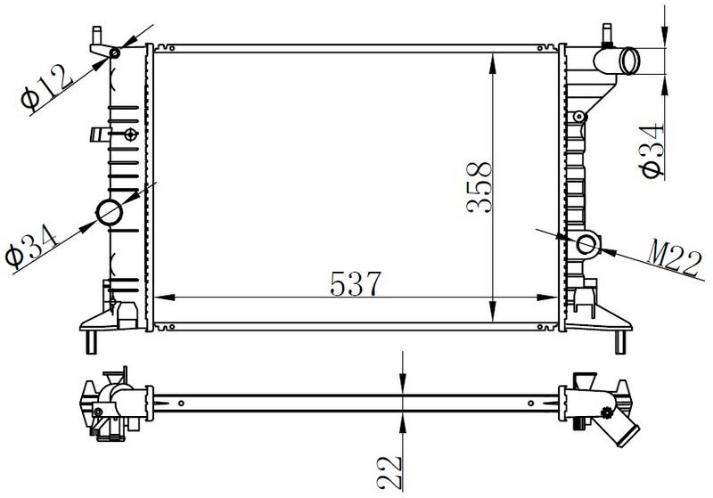 RADYATOR BRAZİNG MT(537X358X22)VECTRA B 1.6/2.0 AC-95+ 630681 - ORIS - OEM 90528302