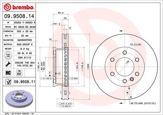 FREN DISKI ON MERCEDES SPRINTER B906 B907 B910 . VW CRAFTER 30-35-50 - BREMBO - OEM A9104210100