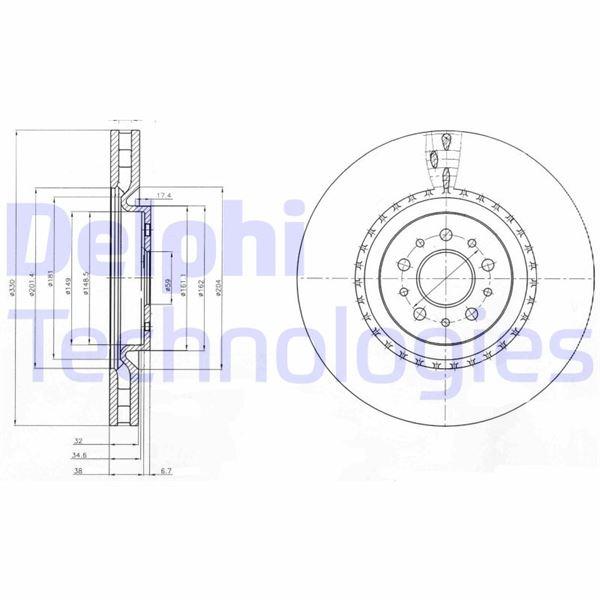 FREN DİSKİ (TEKLİ PAKET). DELİKLİ ÖN ALFA ROMEO 14 - DELPHI - OEM 51733051
