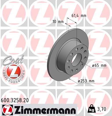 FREN DİSKİ ARKA SKODA OCTAVIA III 12>20 (253x10x61.4) - ZIMMERMANN - OEM 5Q0615601C