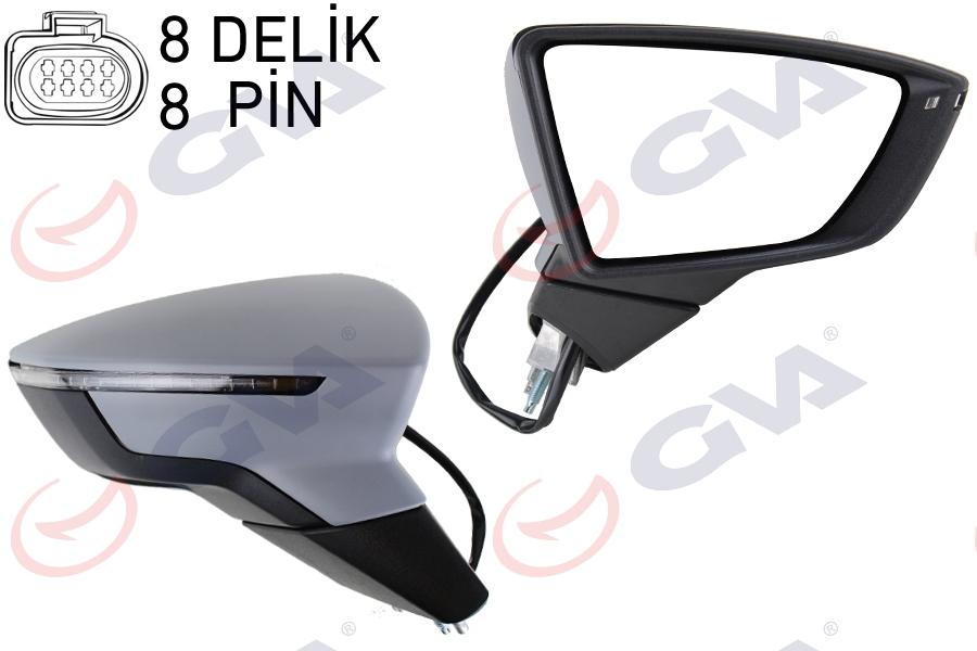 DIŞ DİKİZ AYNASI SAĞ LEON 12> ELEKTRİKLİ+KATLANIR+ ISITMALI+SENSÖRLÜ+SİNYALLİ+ASTARLI+KONVEKS VM-367EBR - GVA - OEM 5F1857508P