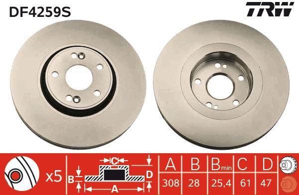 ÖN FREN AYNASI (ADET) LGN 2.0 16V TURBO 03>2.2DCI 05>3.0 V6 24V 01> (308x28x5DLxHAVALI) - TRW - OEM 8200019581