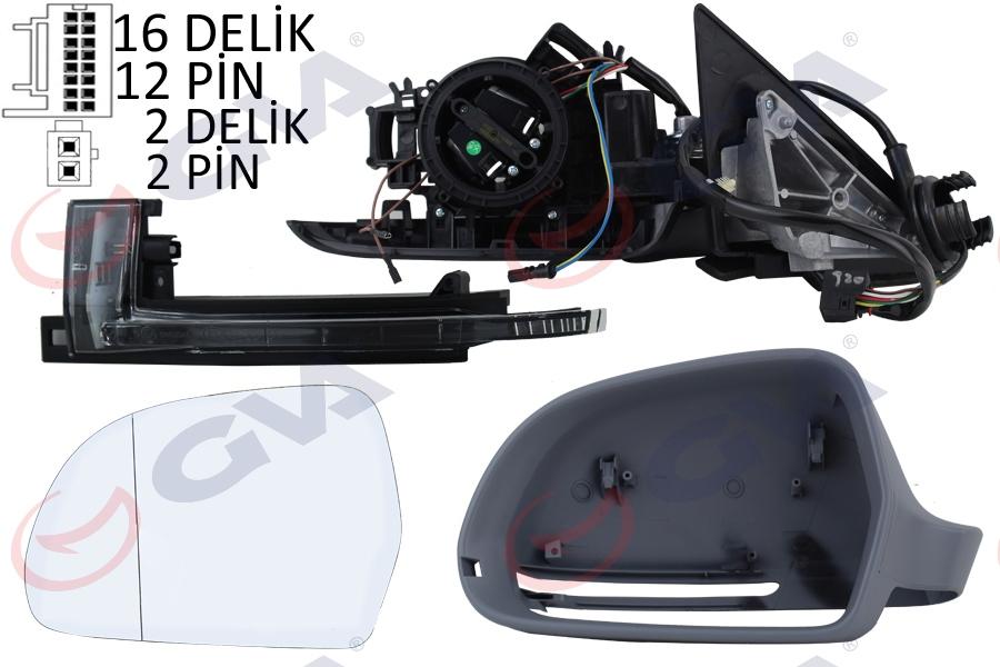 DIŞ DİKİZ AYNASI SOL A4 08> ELEKTRİKLİ+ISITMALI+KATLANIR+ASTARLI+ASFERİK VM-018EBCAL - GVA - OEM 8K1857409G