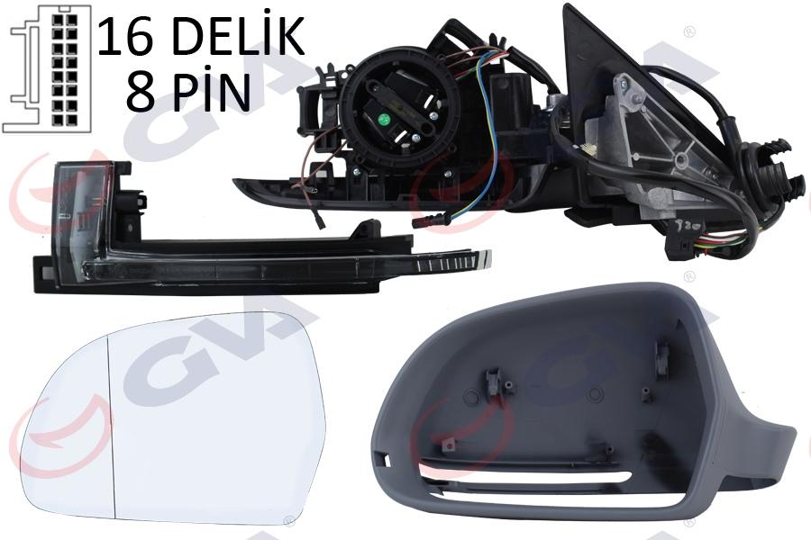 DIŞ DİKİZ AYNASI SOL A3 08> ELEKTRİKLİ+ISITMALI+KATLANIR+3 KAPILI+ASTARLI+ASFERİK 10 FİŞ VM-019EBAL - GVA - OEM 8P1858531DC