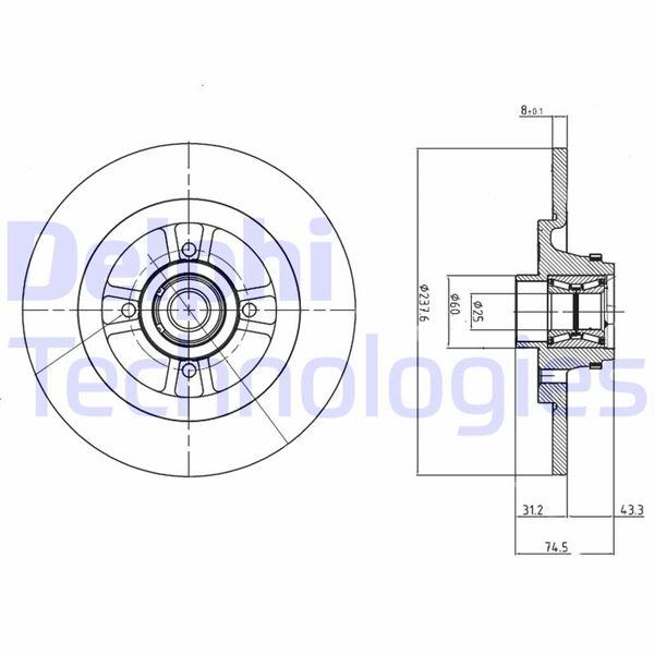 FREN DİSKİ ARKA RENAULT CLIO II 98>05 MEGANE I 96> R19 [238x8x7MM] RULMANLI ABS SENSÖRLÜ - DELPHI - OEM 7700828882