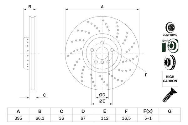 FREN DISKI ON SAG BMW G30 G31 G32 G11 G12 G14 G15 G16 G05 G06 DELIKLI M Performance - BOSCH - OEM 34106887658