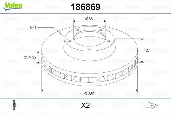 FREN DISKI ON HAVALI ASTRA H 1.4-1.6 04>MERIVA 1.6 03>COMBO 1.3 CDTİ 4.05>(280x25) 4 BİJON - VALEO - OEM 569006