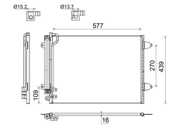 KLİMA KONDENSERİ (KURUTUCU İLE) PASSAT 05>(577x439x16) (8FC351317541) - MAHLE - OEM 3C0820411C