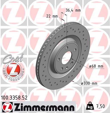 ARKA FREN AYNASI TOUAREG 3.0TDI 17> A4-A5 1.8 TFSI-2.0 TDI 08> A6 2.0 TFSI-2.8 FSI 11>(330x22x5xHVLI (DELİKLİ)-986479750-986479C86-DF6175S - ZIMMERMANN - OEM 4H0615601D